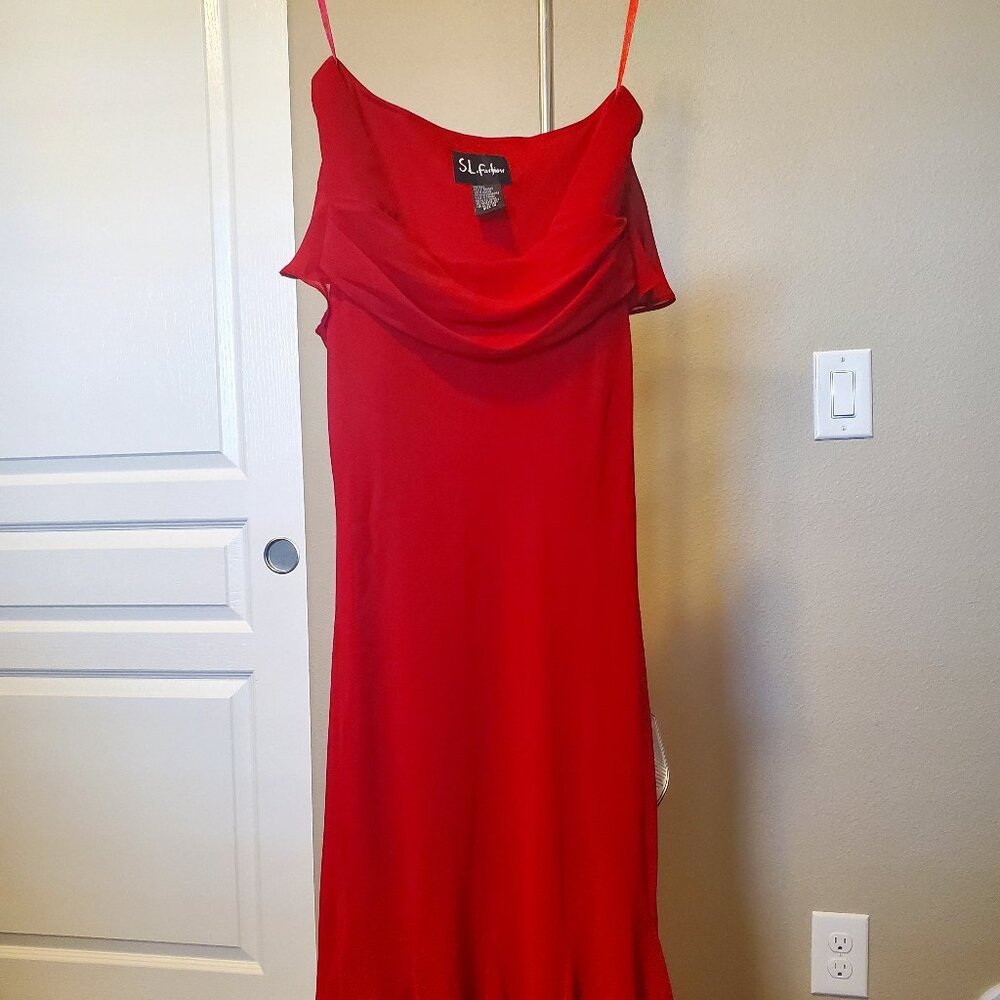 Red S.L. Fashions Short Sleeve Polyester Dress, Size 14, NEW